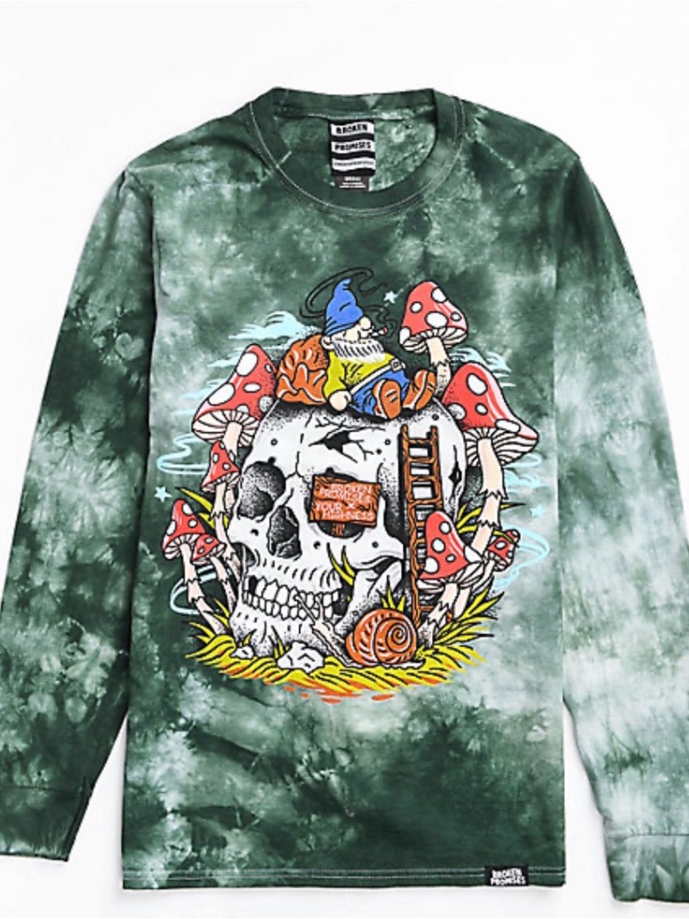 Broken Promises Gnome Grown Green Tie Dye Long Sleeve T-Shirt SZ SM Unisex